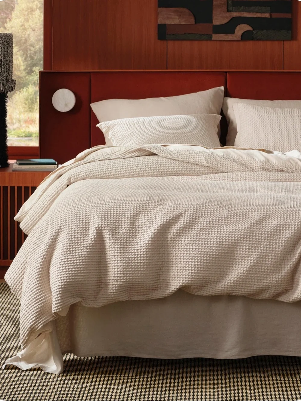 Bedsure 100% Cotton Waffle Weave Duvet Cover Queen Beige 3Pc NWT 90x90